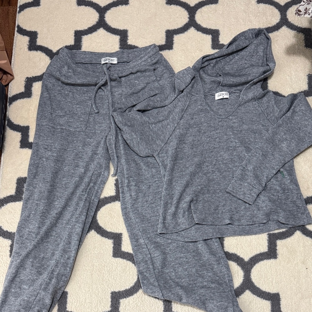 Elegant Gray V-Neck Sweater Set